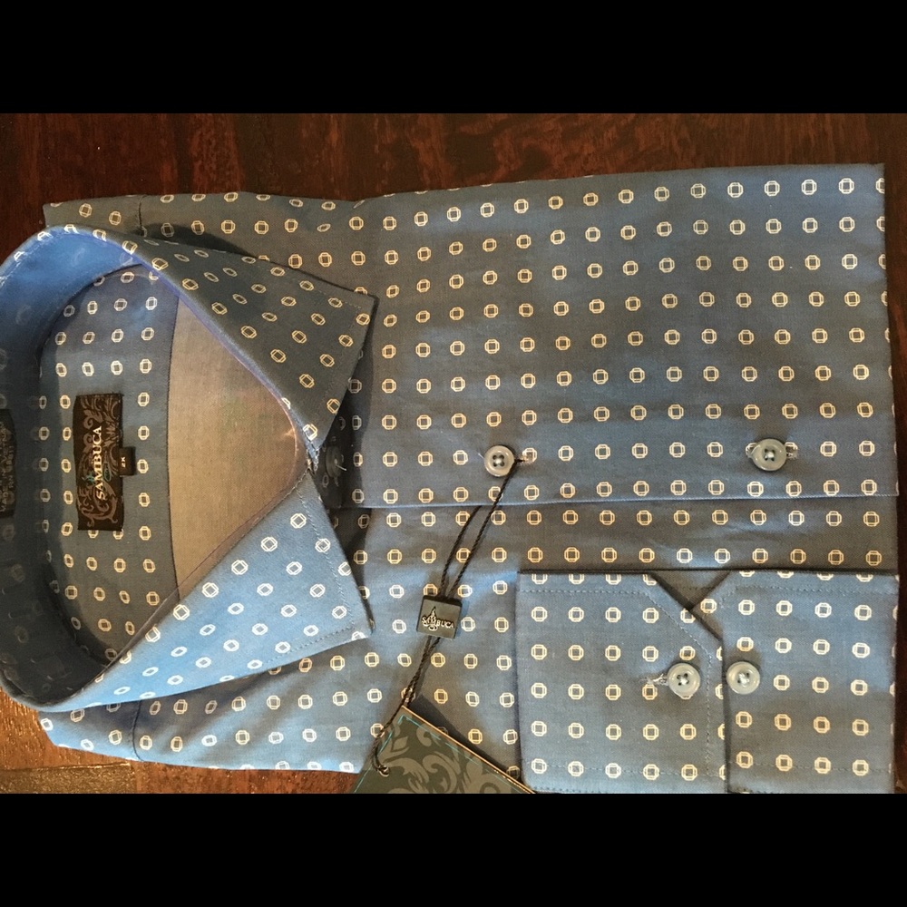NEW MEN’S SAMBUCA SPORT SHIRT BLUE & WHITE